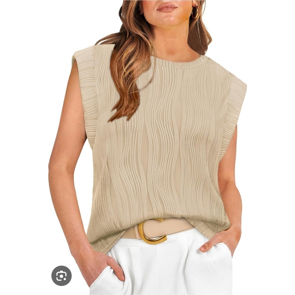 WIHOLL Sleeveless Tank Top Textured‎ Pleated Flutter Tee Shirt Size L NWT